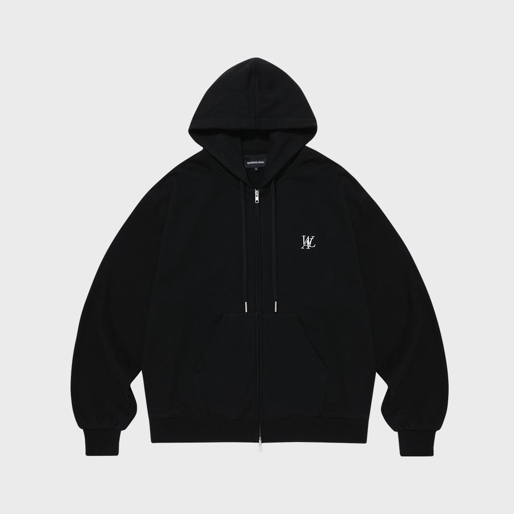 [우알롱] 기모 시그니처 후드 집업 블랙