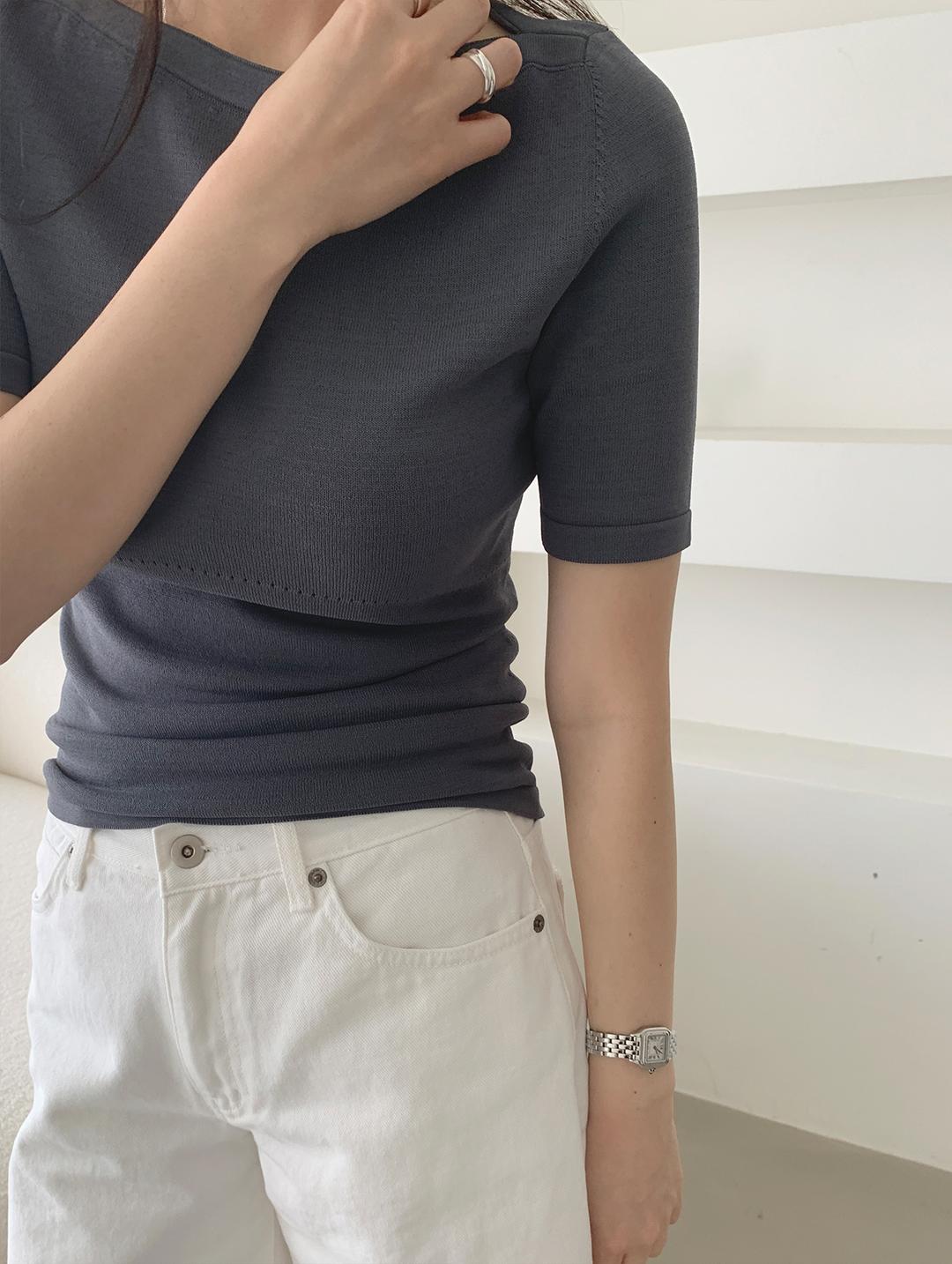 [60%] Lip-line Knit Top (Gray)