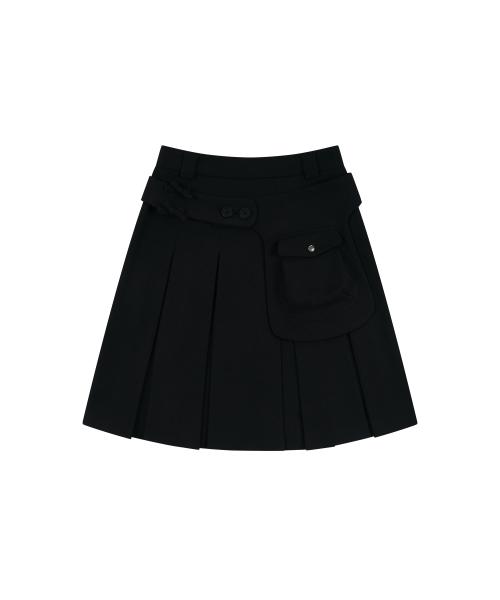 Ribbon Preppy Pleated Skirt Black
