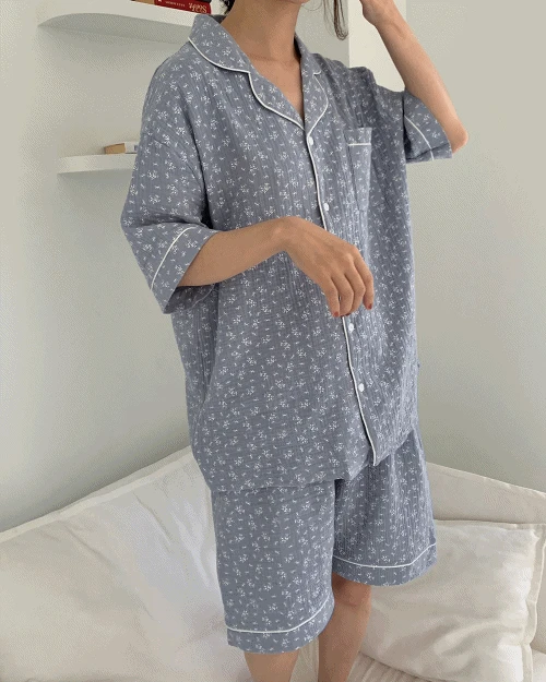 [unisex] 벤자민 요루면 오버핏 반팔 파자마 set