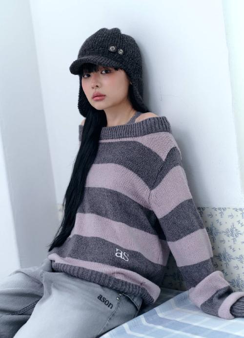 SORI OFF STRIPE KNIT / PINK