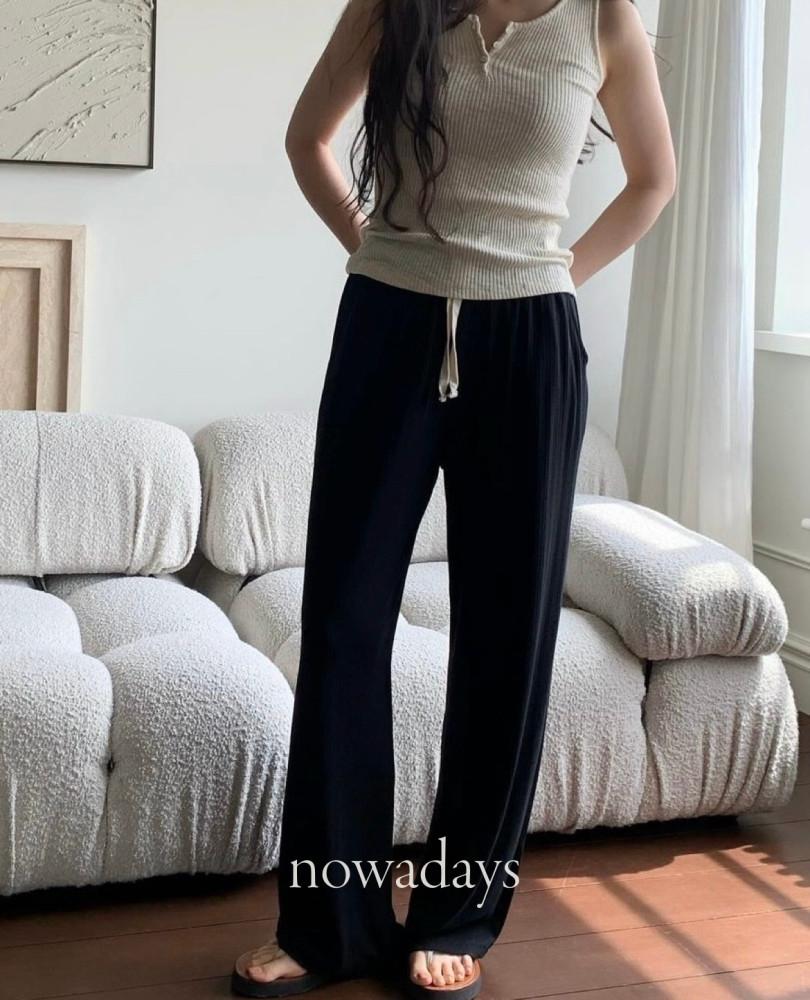 jinsim 진심 칠링 팬츠 썸머 밴딩 일자 와이드 골지 바지 (3col) : 나우 어 데이즈