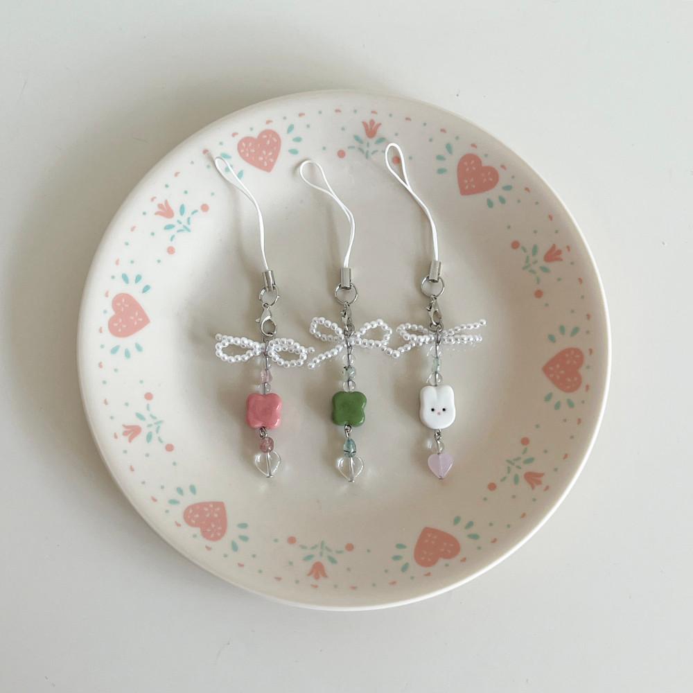 미니 리본 비즈 키링 (green/pink/bunny)