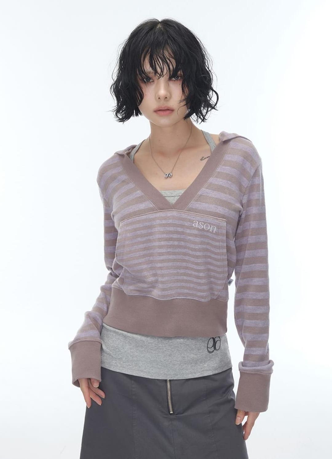 애즈온 LILY STRIPE HOODIE 퍼플 | 후루츠패밀리