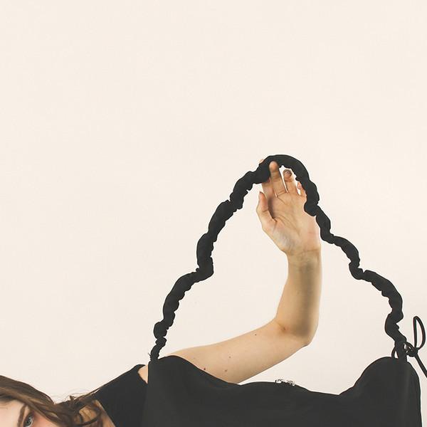 Nylon 2way shirring hobo bag _ Black