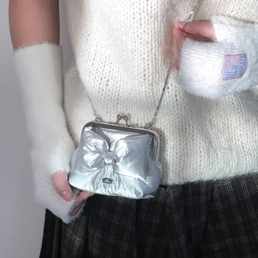 Silver ribbon puffer frame mini bag (핸드메이드백)