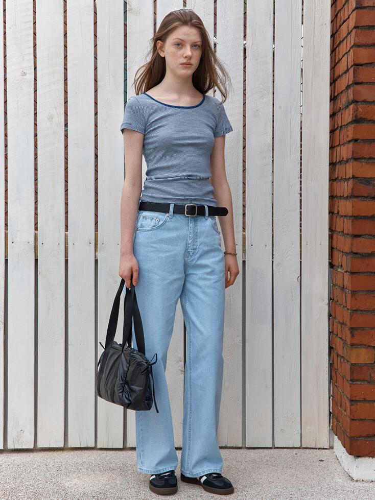 u-neck stripe t-shirt - navy