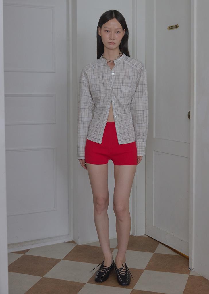 BACK OPEN CHECK SHIRT, BEIGE