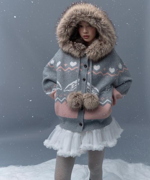 ANGEL JACQUARD FUR ZIP-UP HOODIE_TT5W306GY