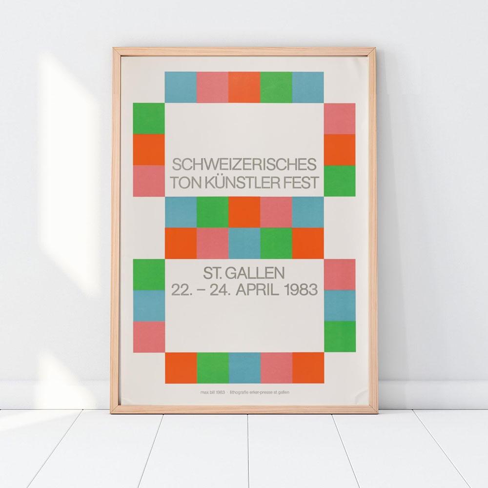 [르빠삐에르샵]  막스 빌 Max Bill /Ton Künstlerfest St. Gallen festival Poster 1983 그래픽 디자인 포스터 (액자포함)
