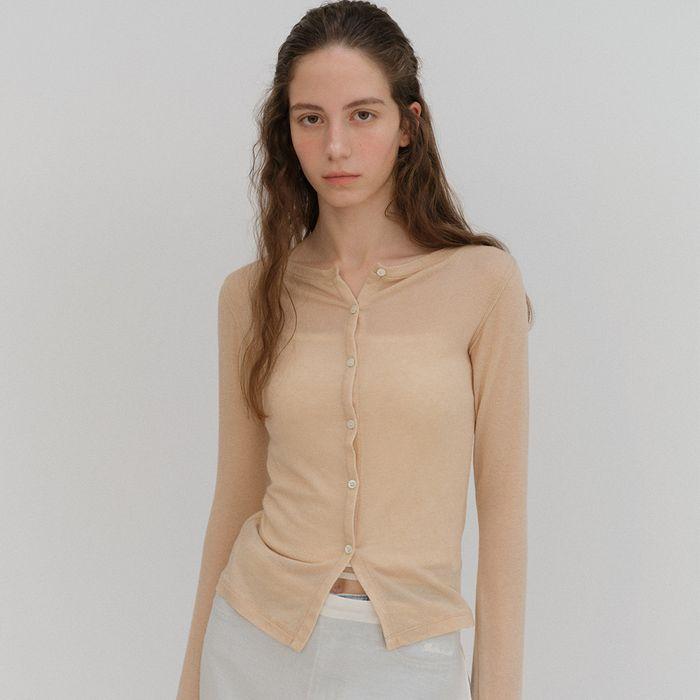 Boat neck tencel cardigan_peach