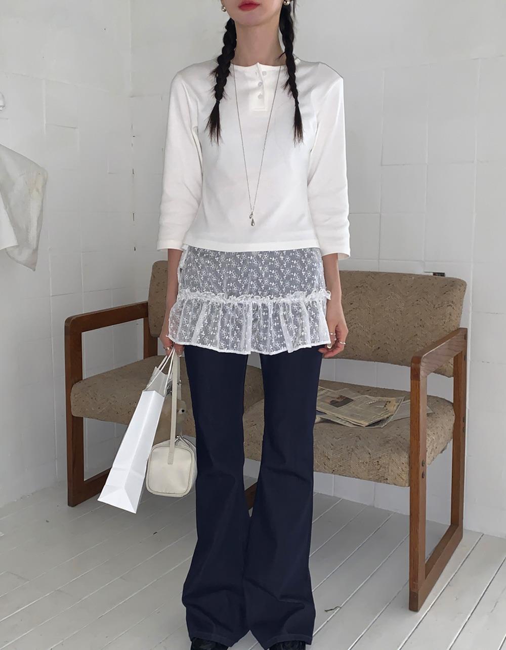 [당일][AN] three-quarter button tee