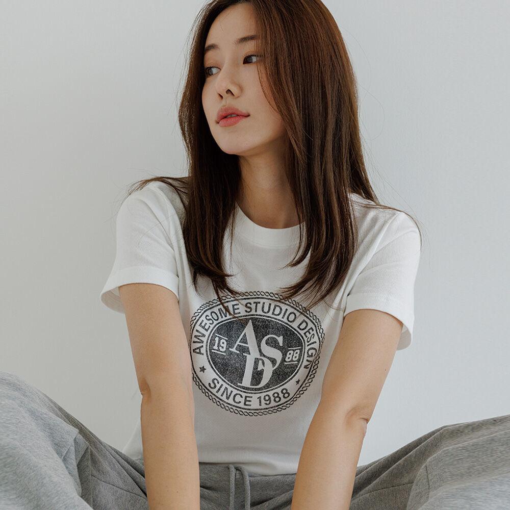 서클 심볼 슬림 반팔티 화이트