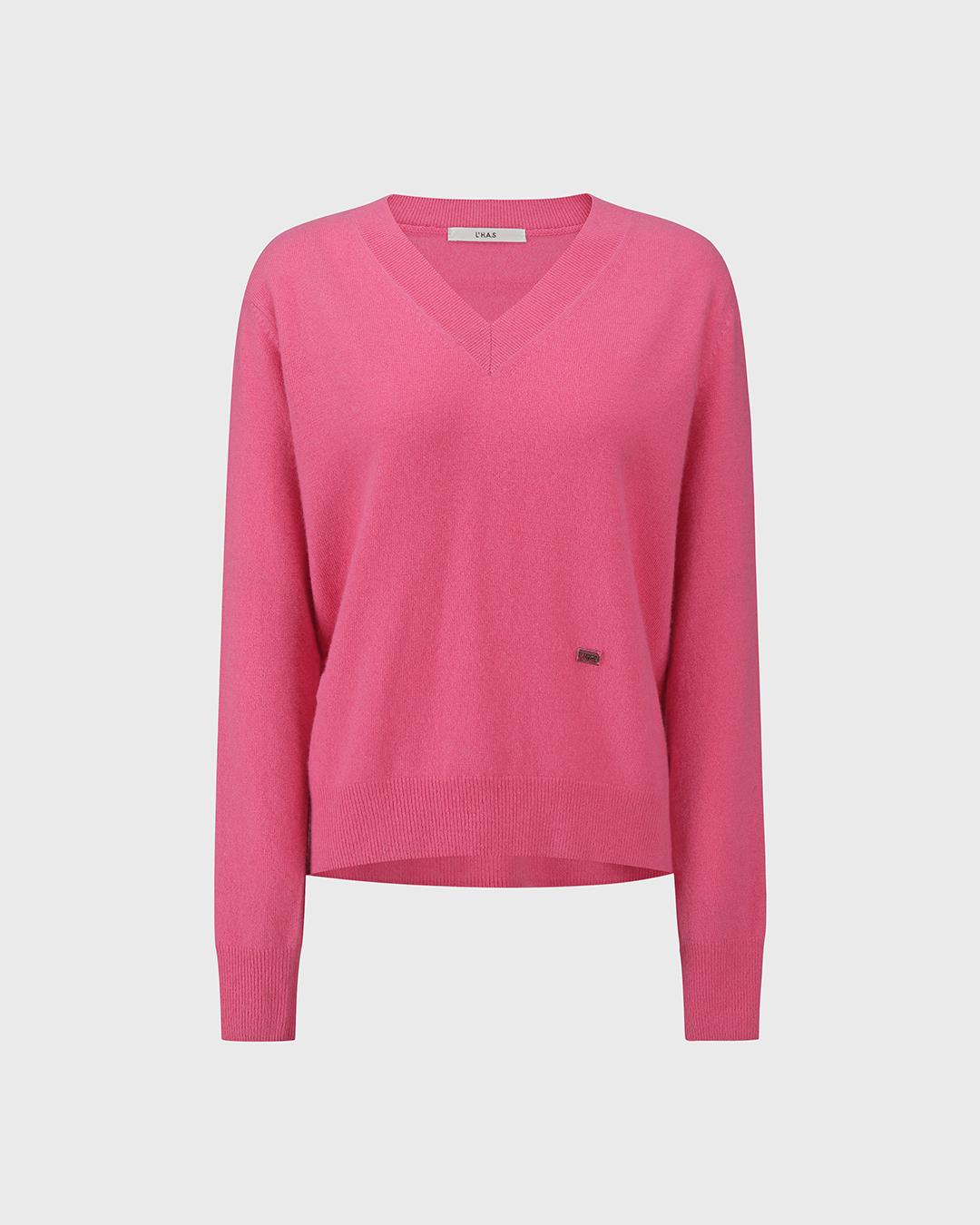 CASHMERE BLEND V-NECK PULLOVER_PINK