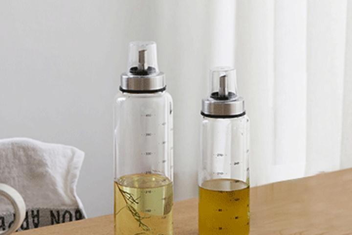 내열유리 오일병 투명캡 300ml 3개 + 양념 라벨 스티커
