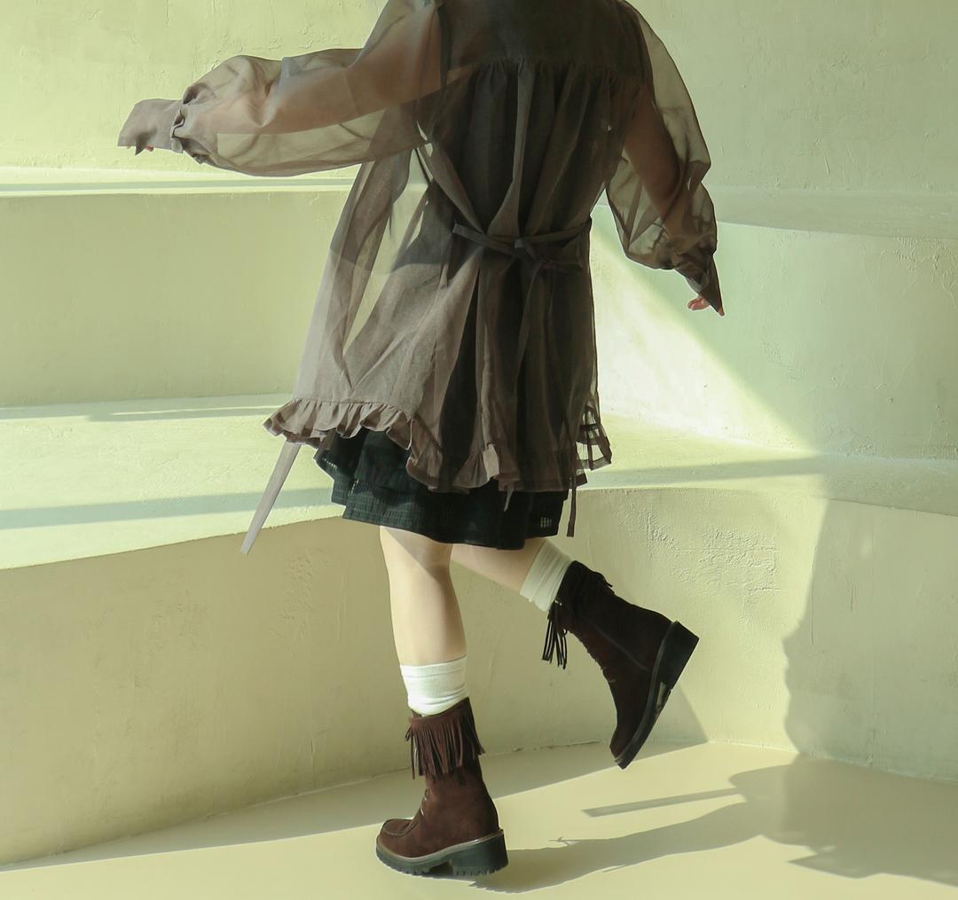 24 카키 브라운 프릴 저고리