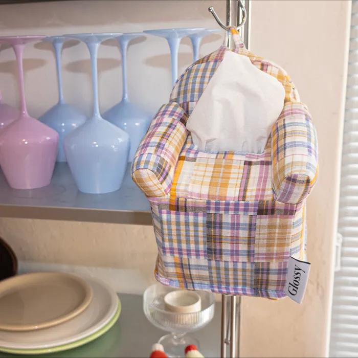 [29CM 단독]Check single sofa tissue cover 체크 싱글 소파 티슈 커버(두루마리, 미니 각티슈용)