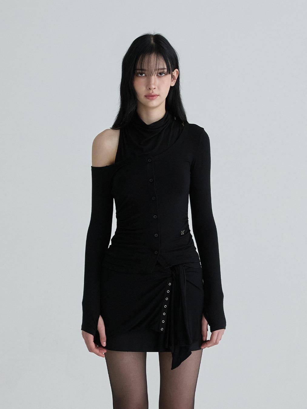 Cowl neck cardigan set (Black)