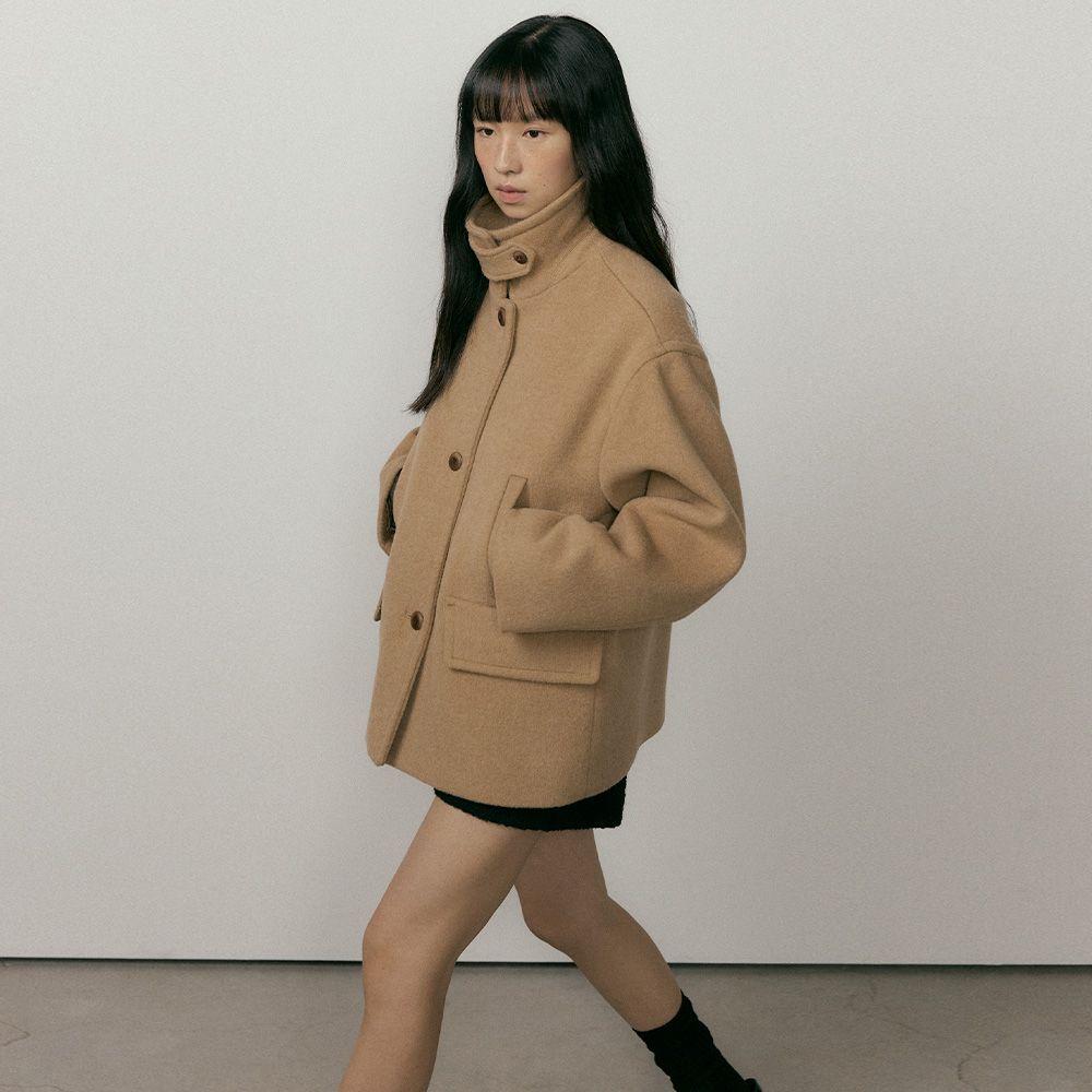 standard wool half coat-camel