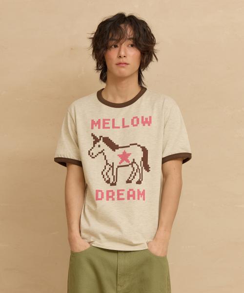 MELLOW DREAM 유니콘 링거 반팔티셔츠 오트밀