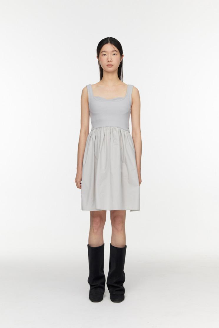 Eyelet mixed dress (MILK GREY)