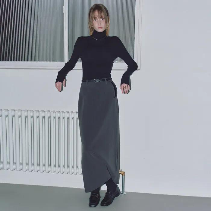 [듀닝 PICK] [우먼] 포멀 슬릿 H라인 맥시 스커트 차콜 COWSK002CHARCOAL