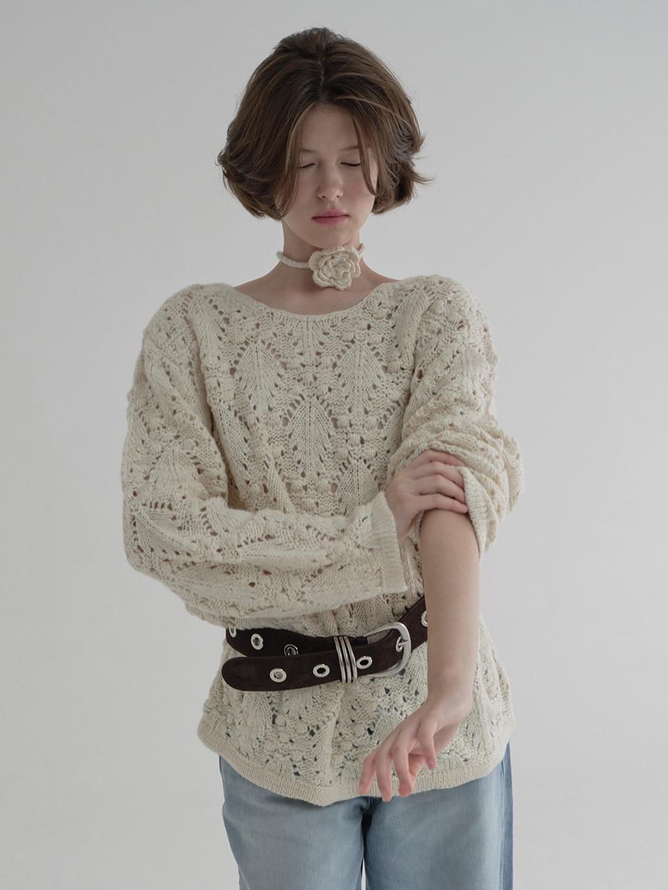 CORSAGE POINTELLE PULLOVER (IVORY)