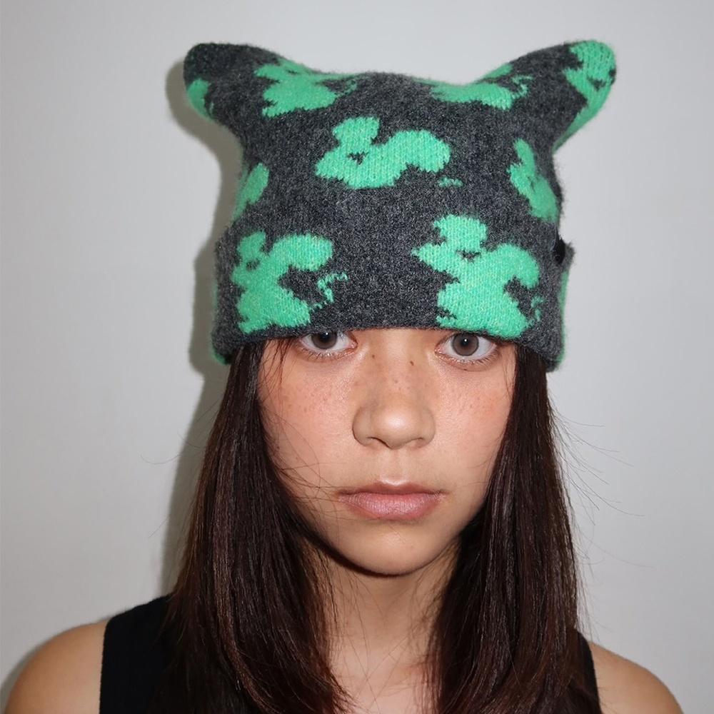 RAT EAR KNIT HAT, CHARCOAL