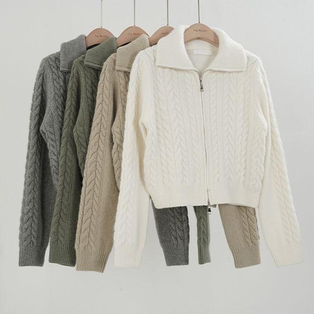 [인기BEST] 꽈배기 카라 투웨이 니트 집업