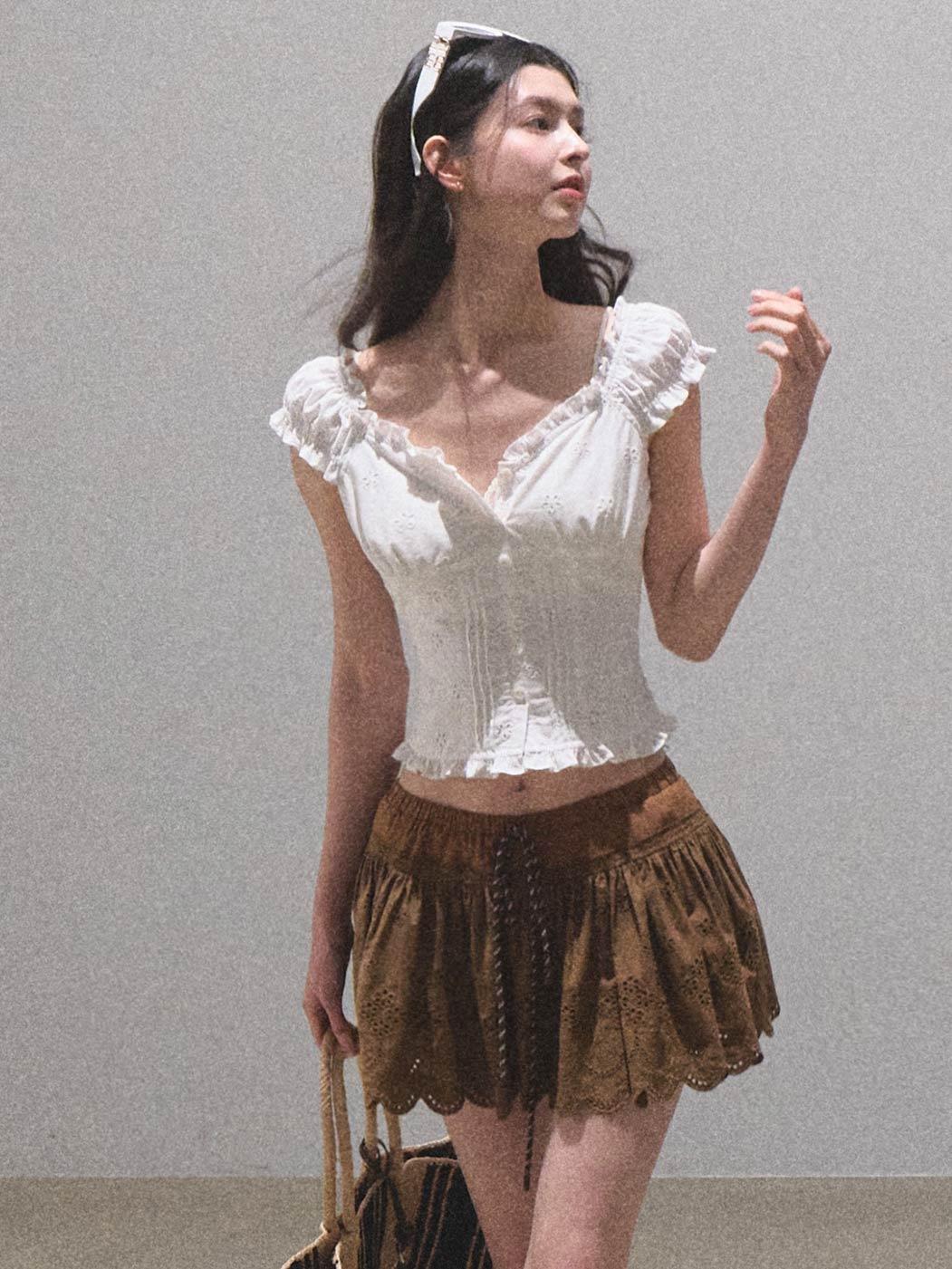 [OAK MOO]  "The flavor of lime\" String Bohemian Skirt