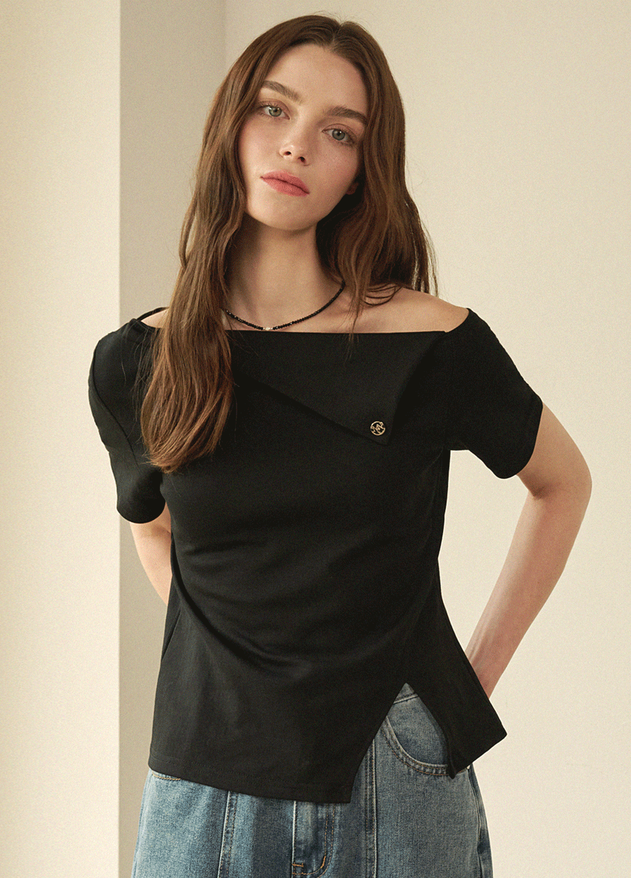 미케네 [44-120] Objet One Shoulder Tee 오브제 원 숄더 티 (여름/데일리룩/출근룩/데이트룩/캐주얼룩/하객룩/클래식룩/반소매/원숄더/언발/숄카라/빅사이즈/자체제작)