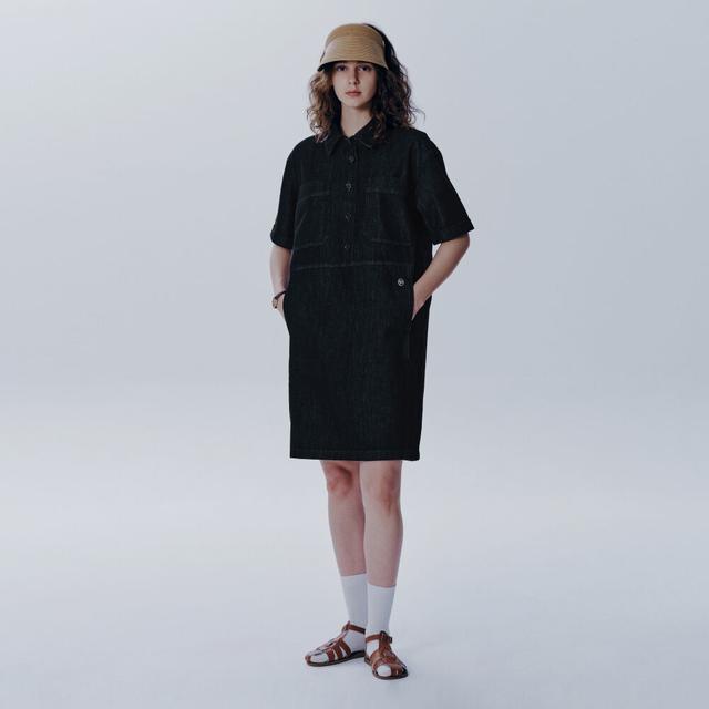 W STITCH POINT POCKET DENIM DRESS dark navy