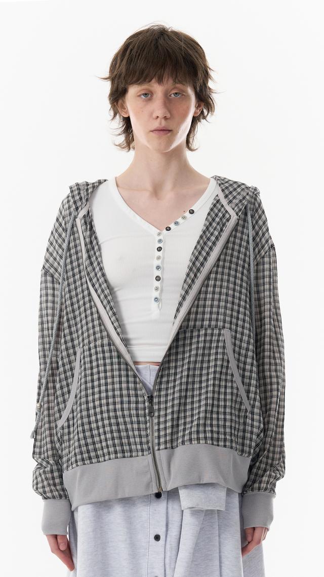 CHECK SEE-THROUGH ZIP-UP_BEIGE