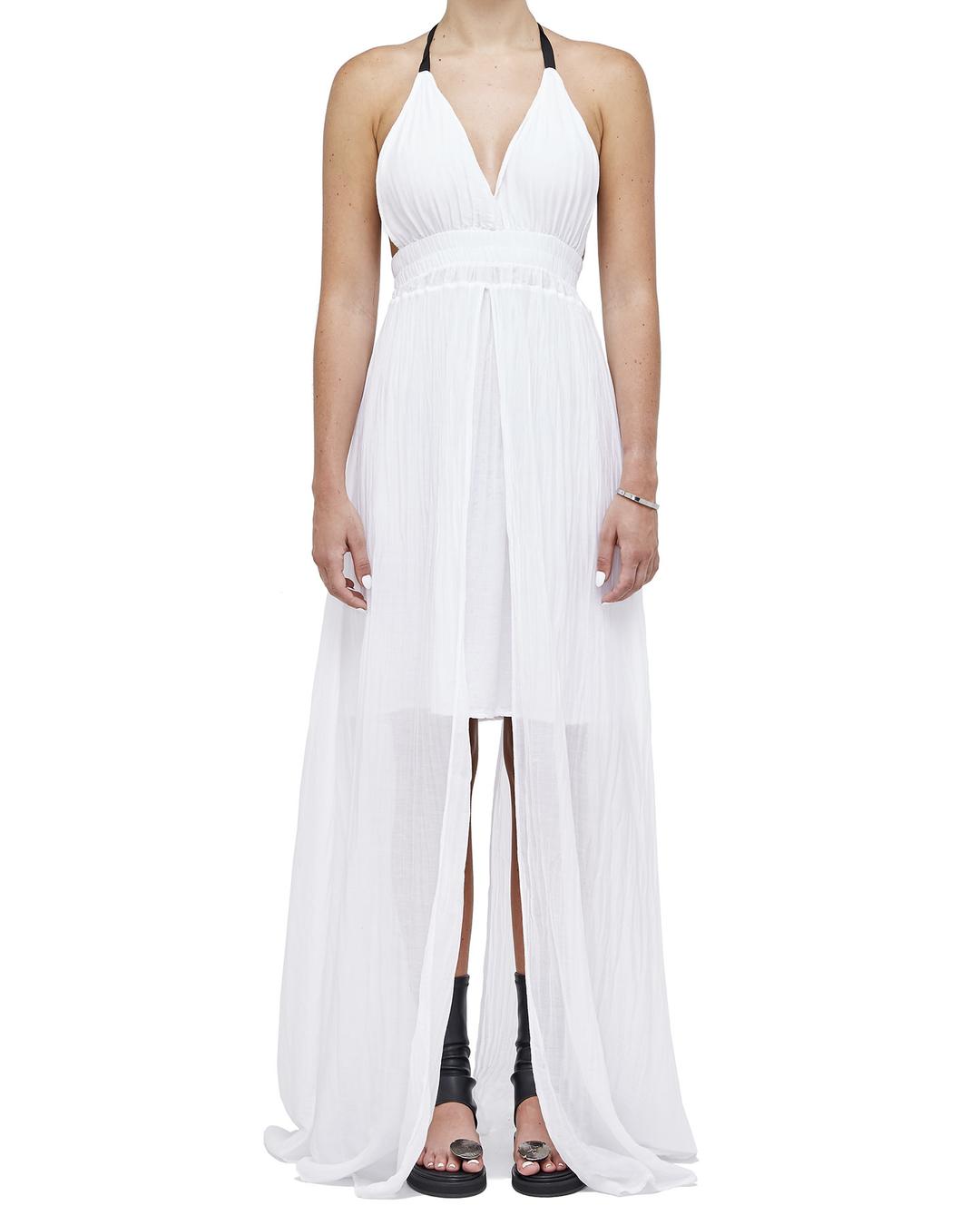 COTTON & SILK GAUZE LAYERED DRESS - WHITE