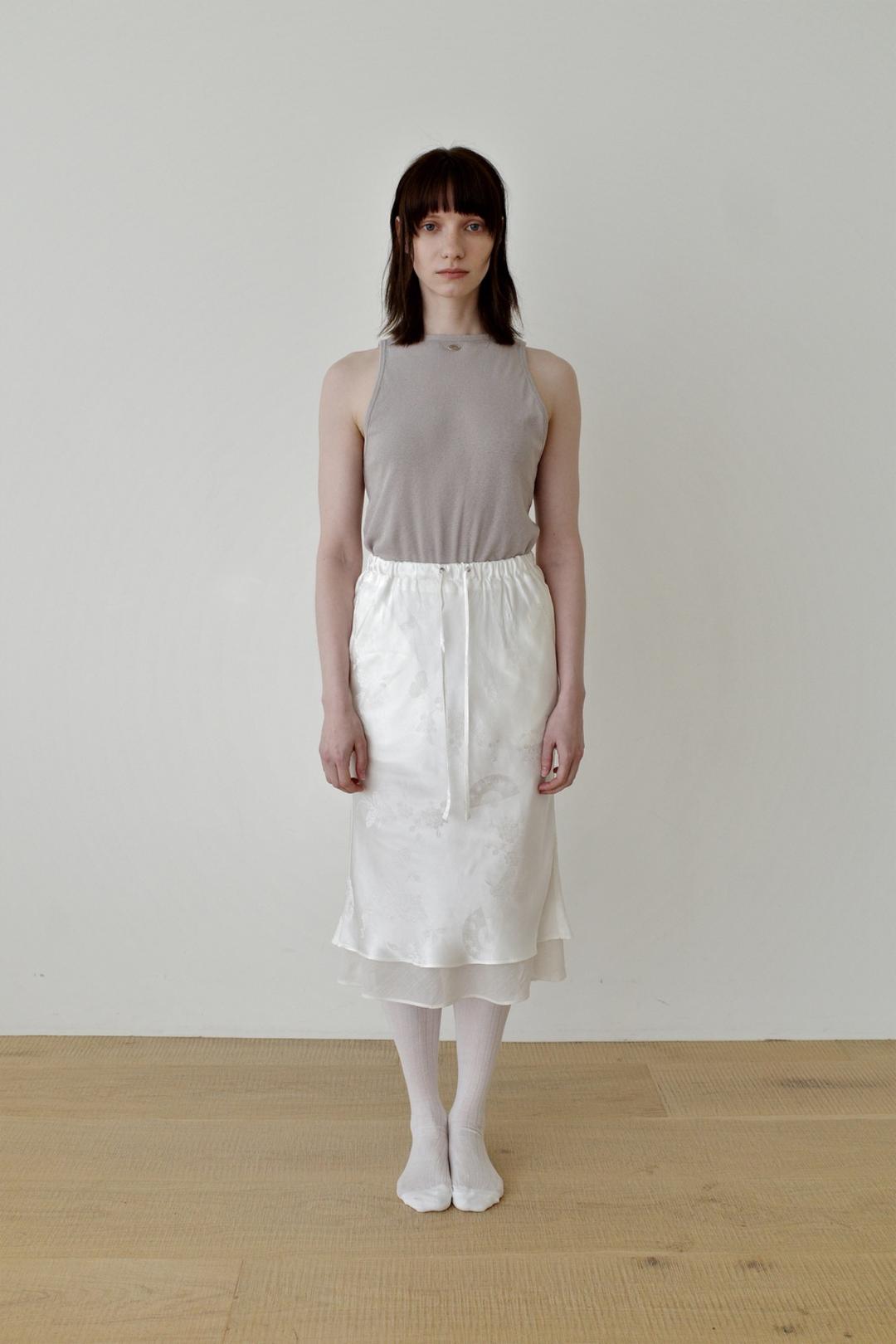 Layered satin jacquard skirt, Ivory