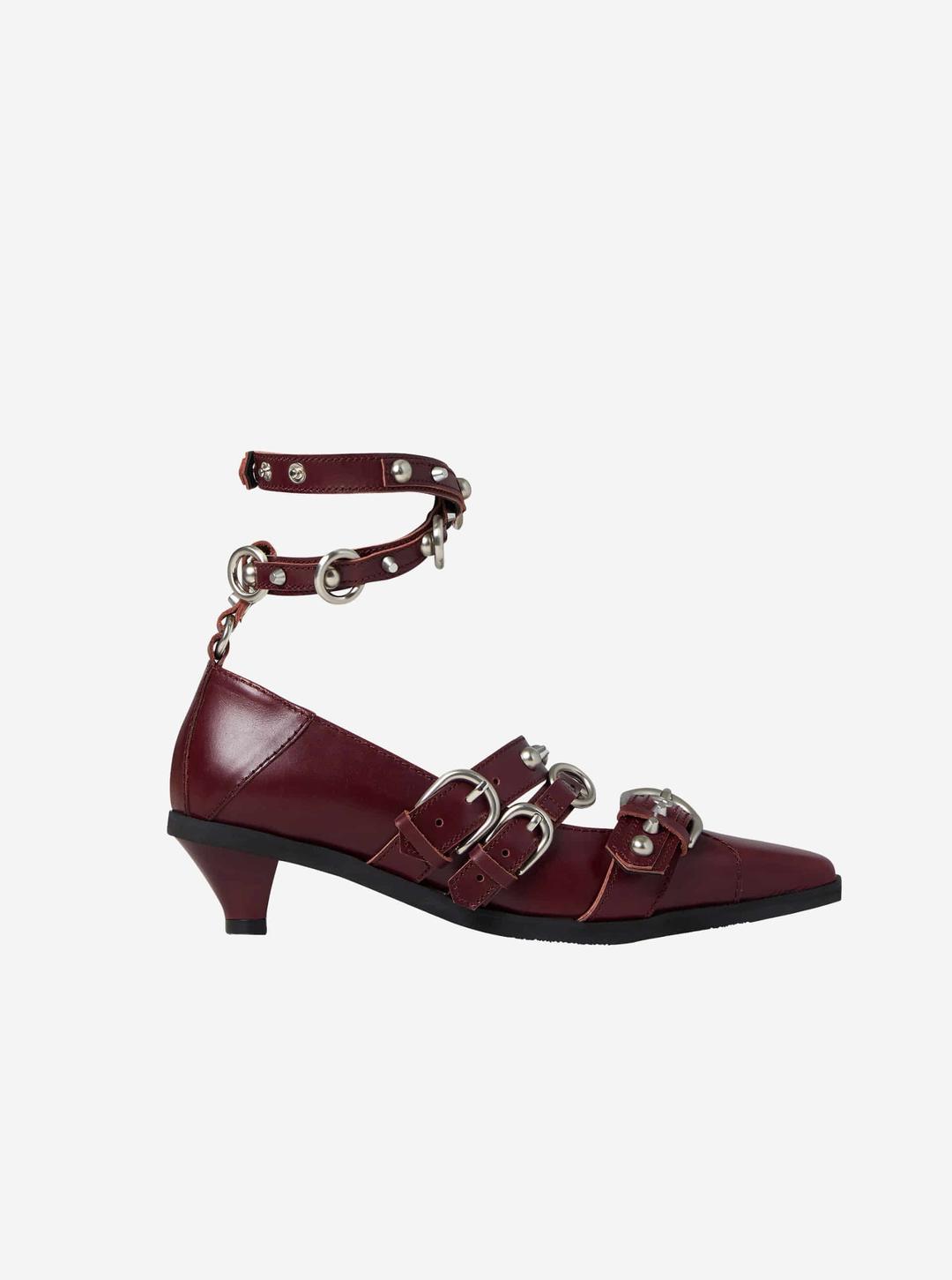 XIA STUD STRAP HEEL BURGUNDY