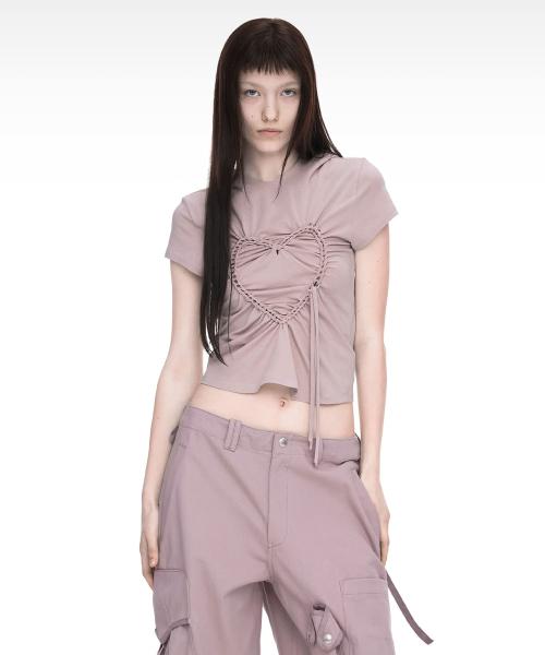 HEART BRAID HOODIE T-SHIRT DUSTY PINK