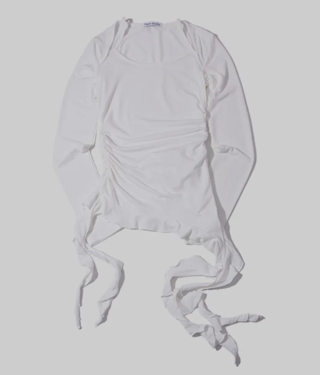 사이드 셔링 프릴 나시 레이어드 슬림핏 롱 슬리브리스 [화이트]