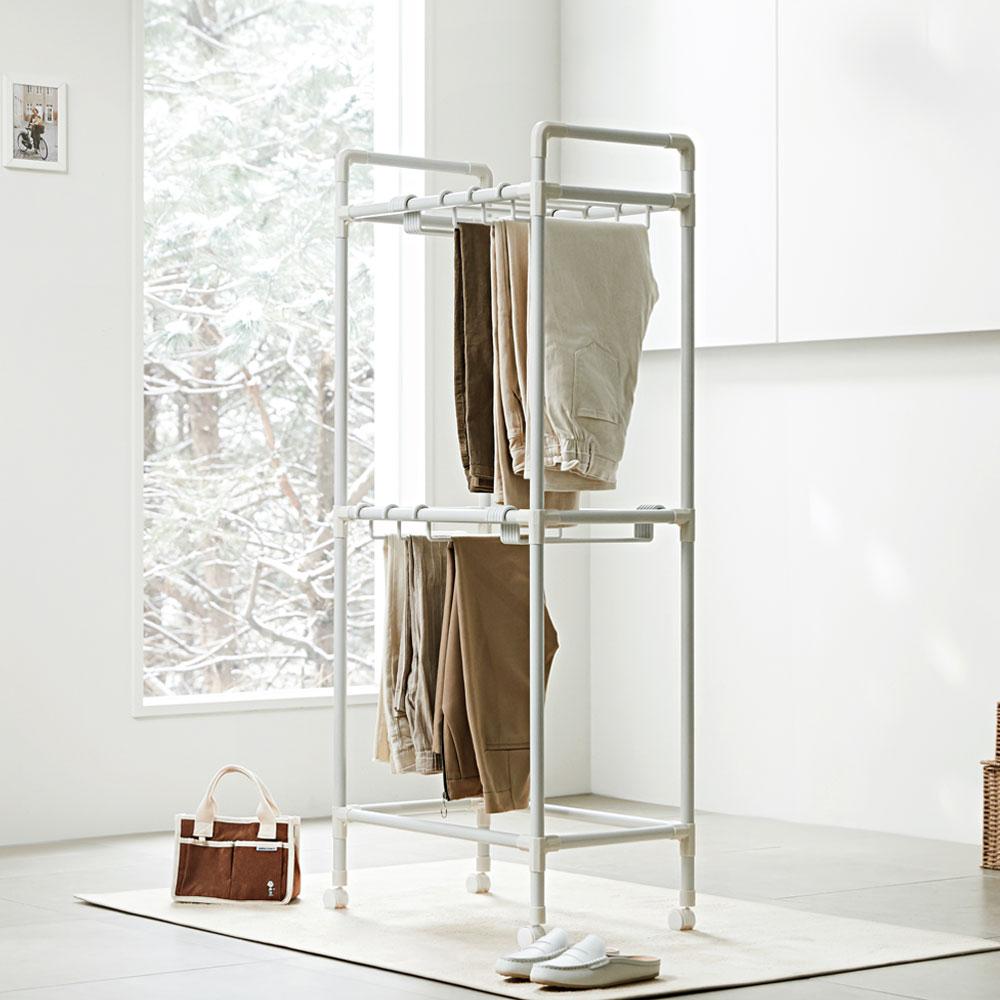 철제 이동식 바지걸이 행거 2단 카트형 트롤리