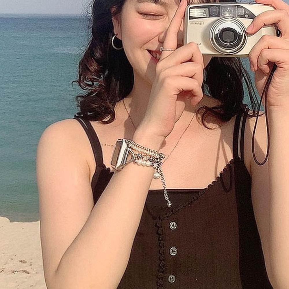 [사장픽/3color]진주 체인 스트랩 / 애플워치 스트랩 메탈 애플워치스트랩 진주 큐빅 키치 하이틴 생일선물 당일출고 큐빅케이스 고급스러운 팔찌