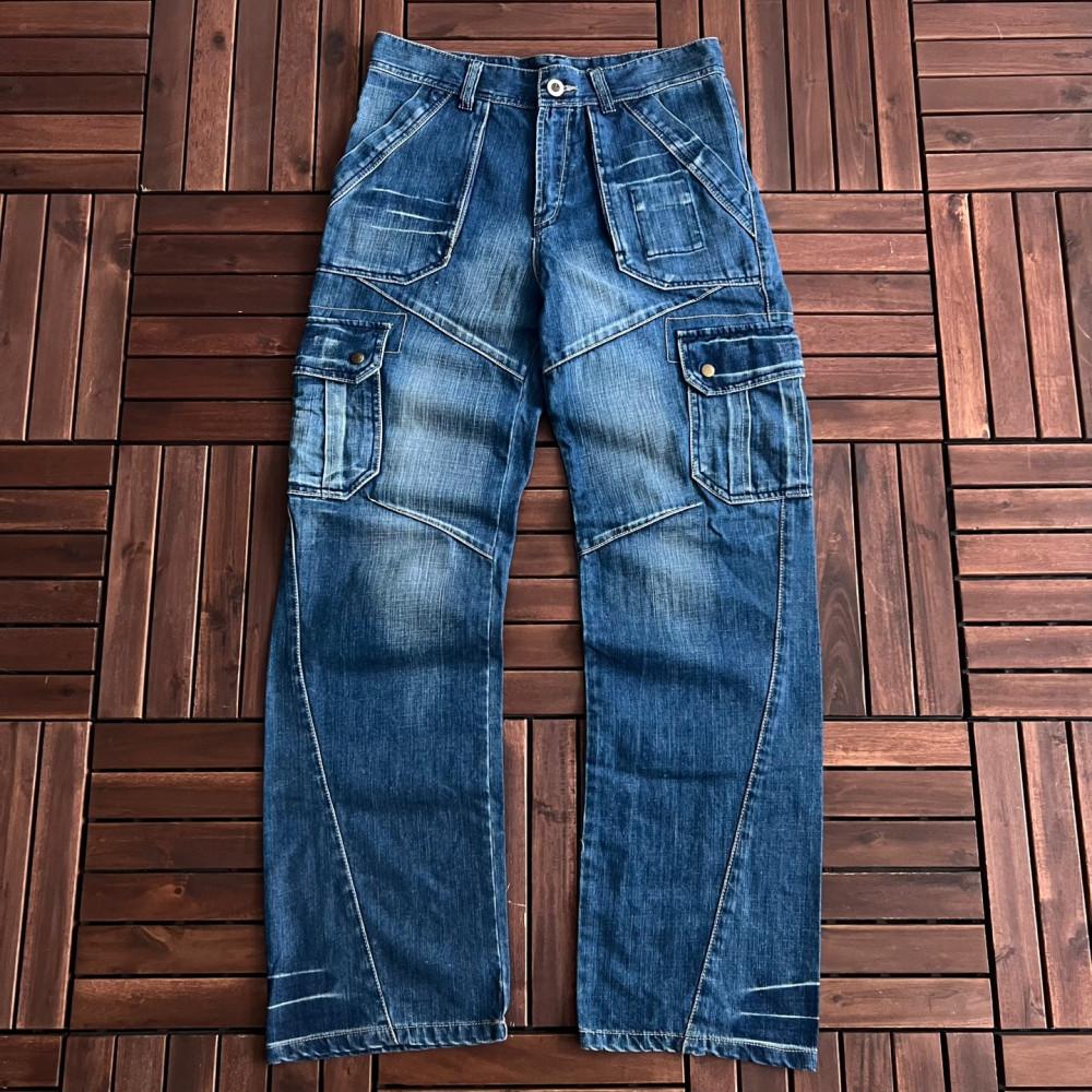 [33]Y2K 빈티지 워싱 퍼티그 카고 데님팬츠