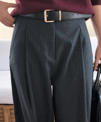 스트라이프 핀턱 슬랙스 (2color)