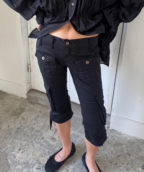 KNEE LENGTH POCKET SKINNY PANTS BLACK