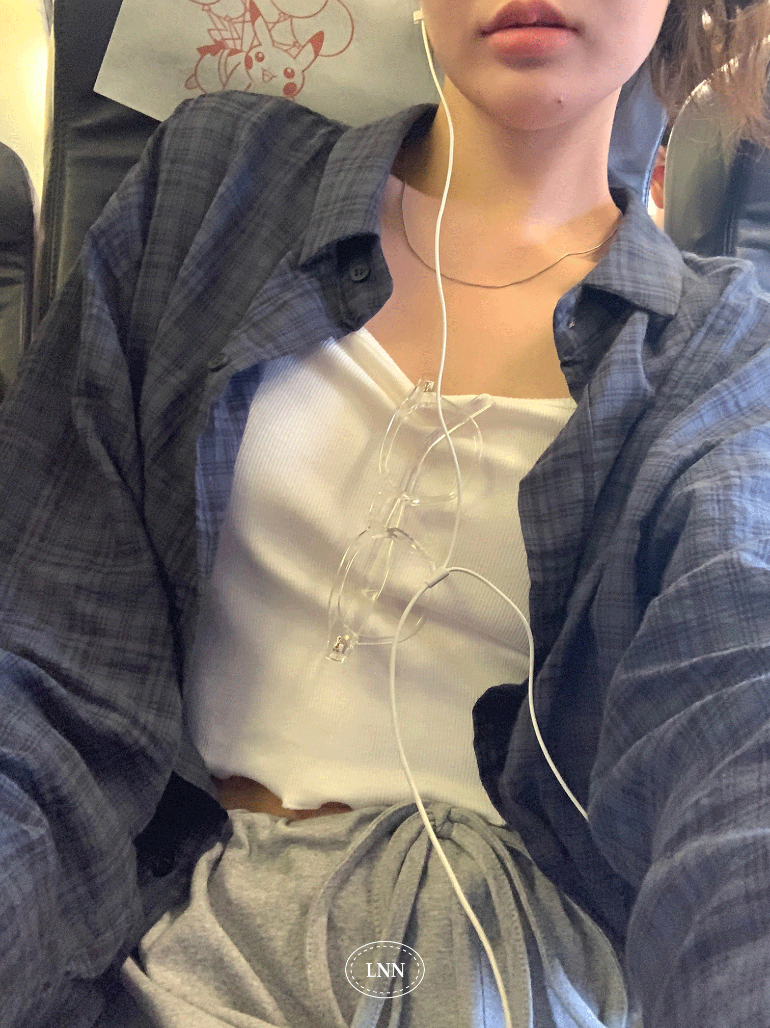 smooth loose check shirt (navy)