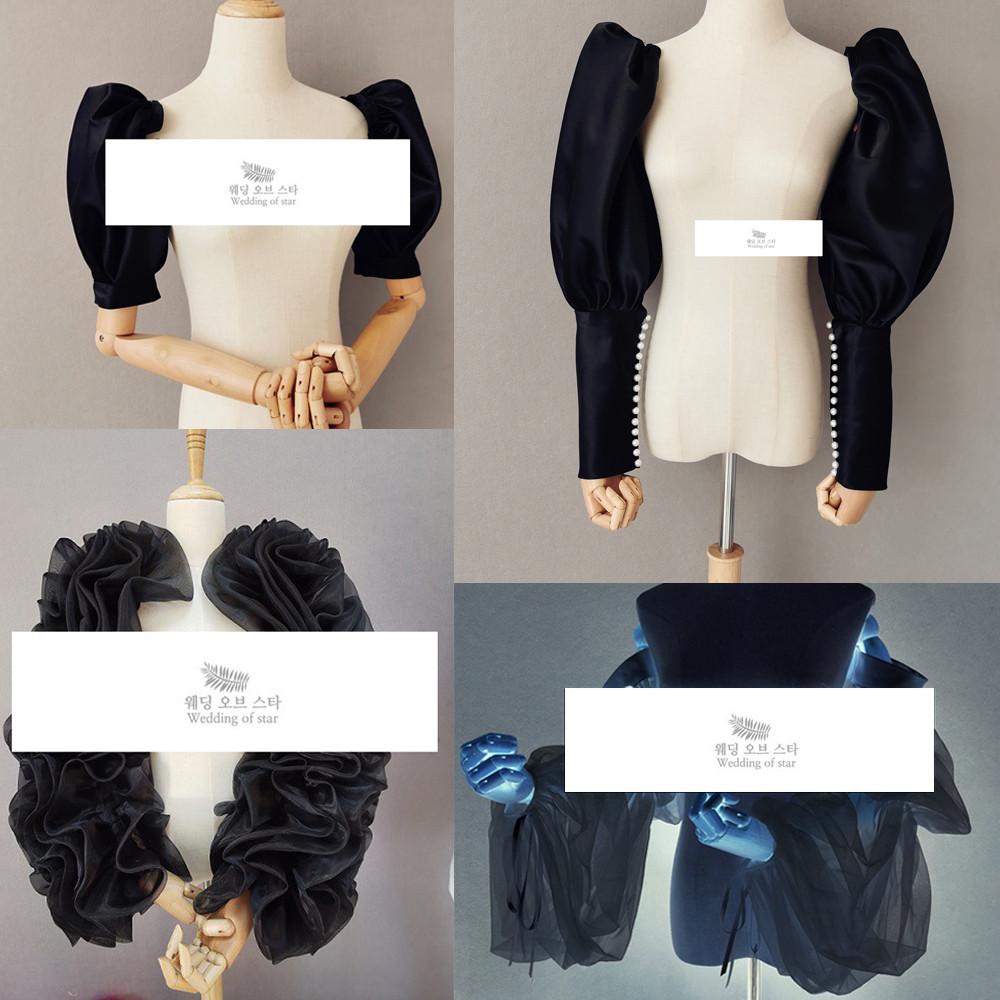 웨딩 소매 웨딩드레스 볼레로 벌룬 케이프 퍼프 긴팔 반팔 새틴 블랙 슬리브 wsa089