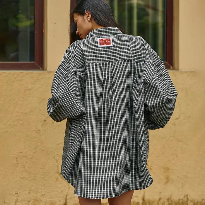 [쁨이 pick]Oversized Connie Check Shirt-Black