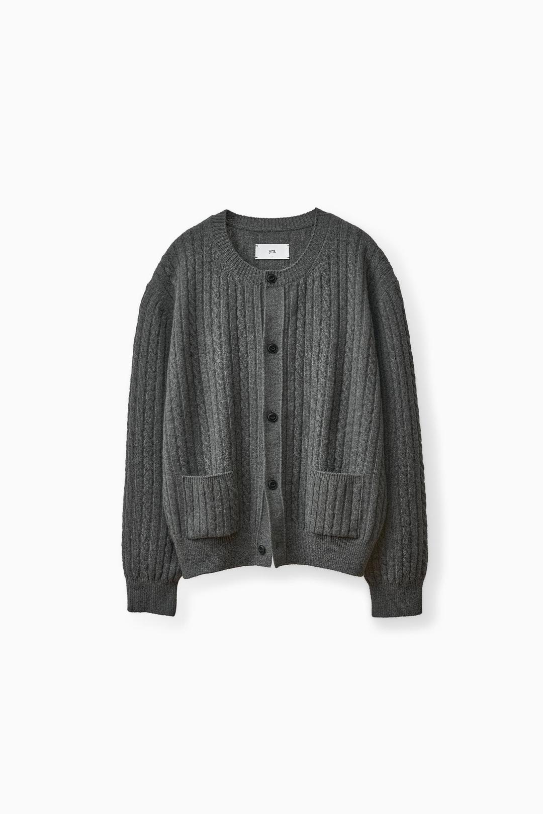 SUPERFINE MERINO WOOL CABLE CARDIGAN MELEANGE GREY