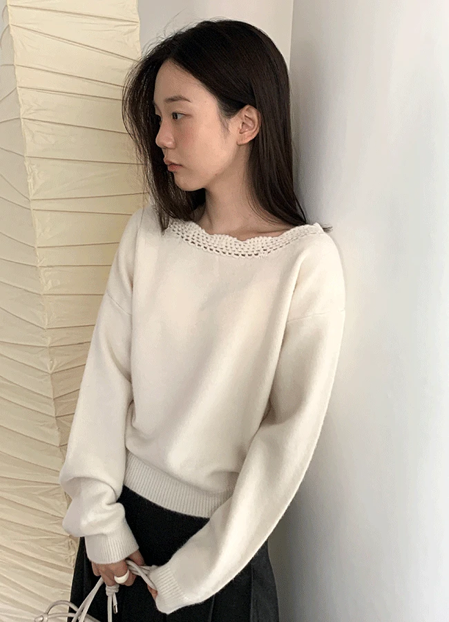 Crochet neck knit (2color)
