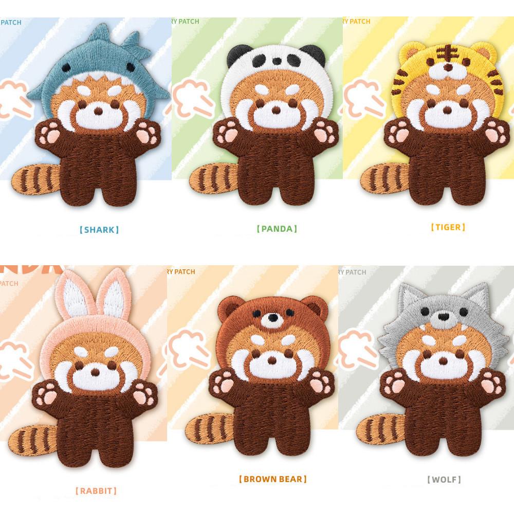 귀염둥이 가면쓴 레서판다 스티커식 와펜 6종