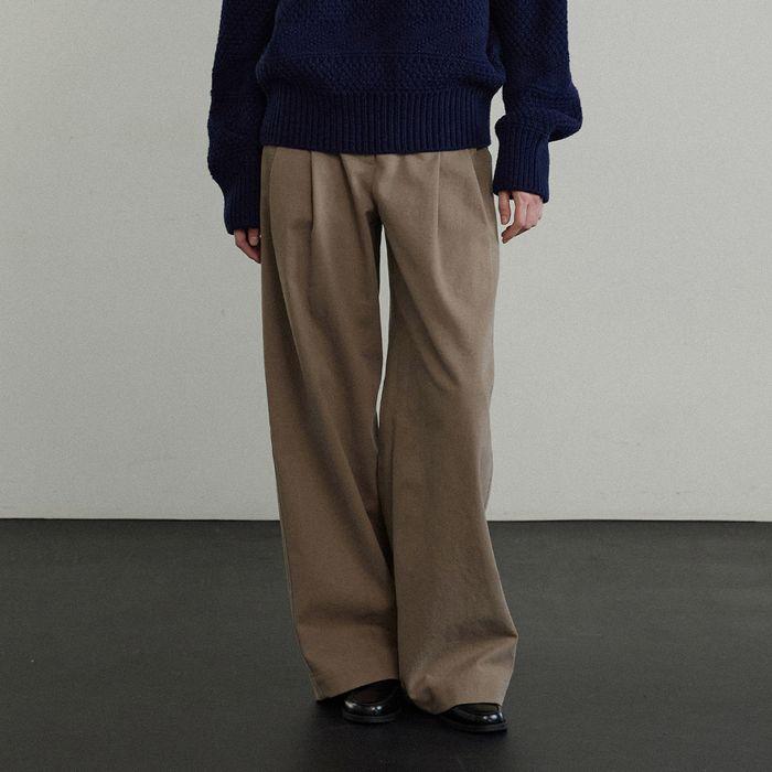 Central Buckle Wide Pants - Dark Beige